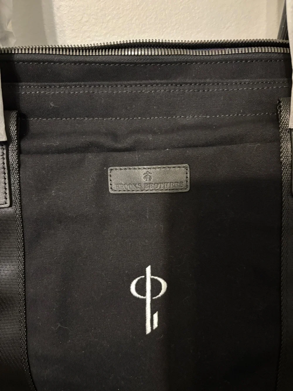 Brooks Brothers Black Canvas Tote with White Logo